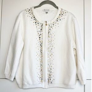 St John Sport Zip Front Waffle Bomber Jacket Gold and Silver Metallic Studs